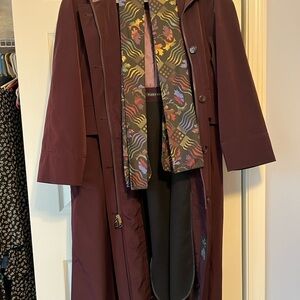 Women's Burgundy Coat with Patterned Scarf